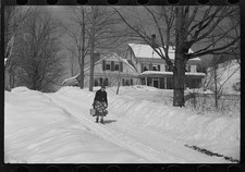 Woodstock Vermont 1939 1940 woman hauling water in deep snow farm house picture