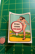 VINTAGE ORIGINAL 1950s STOP LOOK OH BOY PINUP SEXY WATERSLIDE DECAL picture
