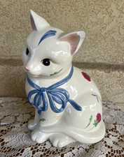 Lenox Poppies on Blue Handcrafted Porcelain Cat Figurine - Cat Animal Class picture