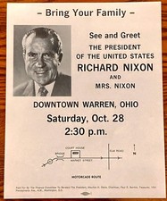 Richard Nixon 1972 Re-election Campaign Event Flyer - Warren OH picture