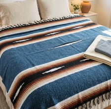Authentic Mexican Blanket Blue 78x50 NEW Handmade in Mexico | Yoga Blanket picture