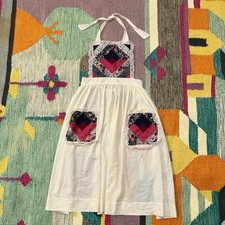 Vintage 70s Full Apron Quilted Lace Cotton Full Skirt Cottagecore Farmhouse picture