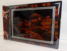 Vintage Red Wood Laquer Japan Scrapbook Photo Album Mt. Fuji picture