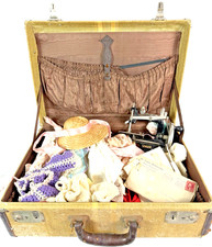 Antique Singer Model 20 Toy Sewing Machine Doll Clothes Wardrobe Suitcase Lot picture