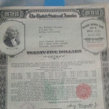 World War II U. S. War Savings Bond - $25 Denomination Series E 10 Year Bond - U picture