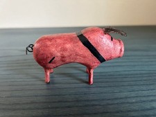 Vintage Hand-Crafted Pig Figurine Folk Art Rustic Farmhouse Artisan Painted picture