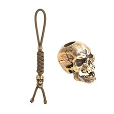550 Olive Brown Paracord Lanyard with Brass Skull picture