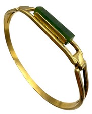 Vintage 70s AVON Gold Tone Treasured Jade Bar Locking Hinged Deco Bracelet picture