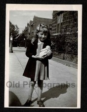 CUTE KID GIRL DOLL TOY CITY SIDEWALK SHADOW OLD/VINTAGE PHOTO- A922 picture