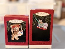 Lot (2) Vintage Hallmark Keepsake 93 94 Painting Mouse & Bear Ornaments picture