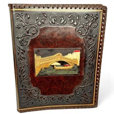 Vintage Leather Ring Binder Journal Venice Rialto Bridge Embossed Unused Pages picture