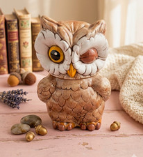 Vintage Ceramic Winking Owl Cookie Jar Brown Retro Hobbyist Art Pottery 11.5