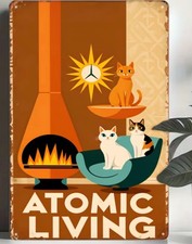 ATOMIC LIVING- Vintage Style Wall Art metal sign- 8x12 NEW, picture