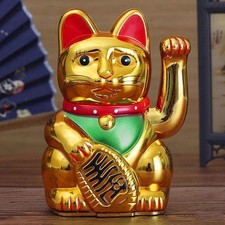 GOLD FENG SHUI Gold Lucky Beckoning Waving Cat Maneki Neko 5