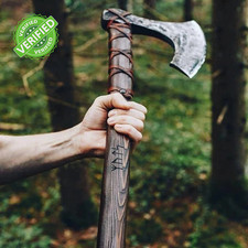 Handmade Viking Axe Hand Forged Carbon Steel Battle Axe Wooden Handle Norse axe picture