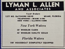 1946 Lyman L Allen Yacht Brokers Print Ad - Miami Florida picture
