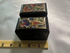 Vintage Pair Mexican Folk Art Hand-Painted Wood Trinket Boxes Rosario Sanchez picture