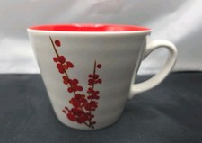 2008 Starbucks 12 oz Coffee Mug Cup Red Orange Cherry Blossom Flowers  picture