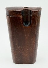 Antique Treen Double Compartment Snuff Tobacco Box Hand Carved Wood Swivel Lid picture