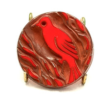 LOVELY Vintage Red Glass BIRD Button - 15/16