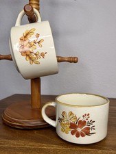 Vintage 70s Retro Floral Soup Mugs Large Coffee Cups Boho Cottagecore Chili Mugs picture