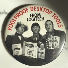 THE THREE STOOGES Pinback Button Vintage 70's Foolproof Desktop Tools Logitech picture