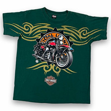 Vintage 1998 Harley Davidson Motorcycle Tribal Graphic T Shirt USA Green Large picture