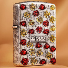 Zippo 99 Roses Armor Lighter Red & Gold Relief Floral Gift for Her or Mom picture