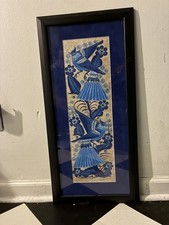 Vintage Mexican custom framed Tomas Ramirez Folk Art print 16x30” picture