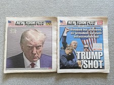 TWO HISTORIC TRUMP NEWSPAPERS: TRUMP SHOT ASSASSINATION AND MUGSHOT NY POST picture