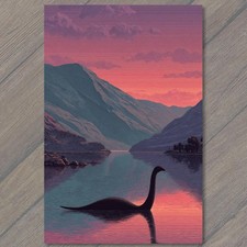 POSTCARD Loch Ness Monster Lake Sunset Mountains Pink Sky Cryptid Water picture