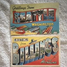 ⁠Lot of 2 Vintage Large Letter Linen Postcards Greetings From Seattle WA Billin picture