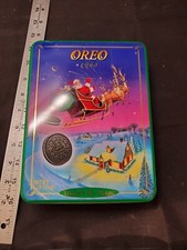 Empty 1995 Oreo Christmas cookie Tin “Unlock The Magic” Collectible Santa picture