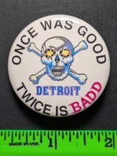Vintage Skull Detroit Pistons Basketball Bad Boys Pinback Pin picture