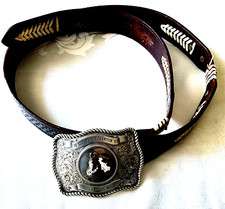 Belt/Buckle w/Sterling Silver Overlay Vtg 1983 Western Gist Texas Horse 42-46
