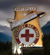 1980's Unique Huntsville Alabama Red CROSS HAT LAPEL Pin  Estate Enamel B4 picture