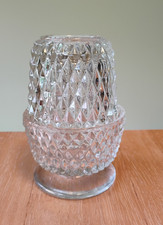 Vtg Indiana Glass Clear Diamond Point 2Pc Fairy Light Candle Holder Angel Lamp picture