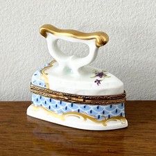 Vintage LIMOGES France Miniature Iron Trinket Box Signed Hinged Porcelain picture