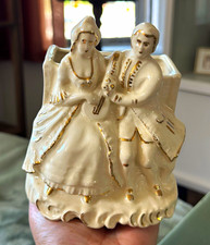 Vintage Ceramic Romantic Couple Planter/Vase - Cream with Gold Accents picture