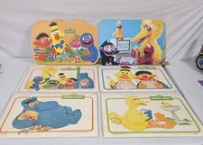 6 Sesame Street Laminated Place Mats Big Bird Oscar Cookie Bert Ernie 1982 picture