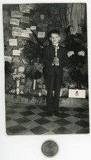 Vintage 1969 photo / Boy Says Prayer for All of His Victims - MEA CULPA SUCKAS picture