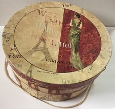Vintage Retro 1924 Weekend Paris Tour Eiffel Tower Storage Lidded Hat Box 14” D picture