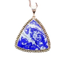 C79- Lapis Luzuli with Pyrite Boarder 925 Sterling Silver Necklace (#157) picture