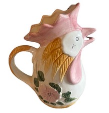Chicken Ceramic Pitcher Rooster Hen L Vintage White & Pink Market By Mail NEW picture