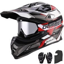 OUMURS DOT Adult ATV Dirt Bike Helmet with Goggles Gloves & Mask Adjustable S... picture