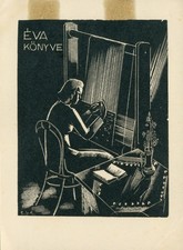 Vtg Bookplate Ex Libris Eva Konyve Woman Weaving Loom Woodcut Gaborjani Y2133 picture
