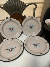 Vintage Monterrey Western Ware Longhorn Enamel Metal Dinner Plates Set of 4 picture