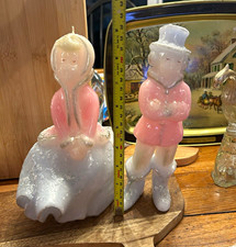 Vintage Winter Couple Figural Wax Candles – Boy & Girl in Pink Coats – Rhineland picture