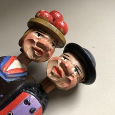 ANRI Style Hand Carved Painted Kinetic Kissing Couple Wood Bottle Stopper Italy picture