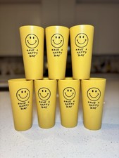 VTG 1970s Have A Happy Day Smiley Face Plastic Cups Tumblers 16 0z_Set Of 7 picture